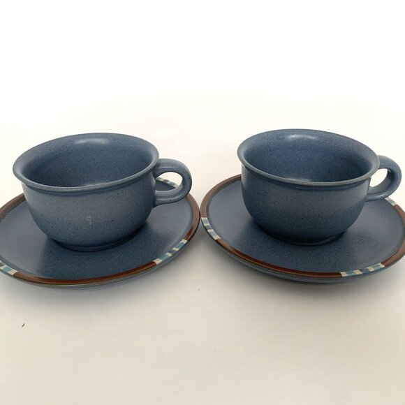 Two Dansk Mesa Sky Blue Coffee Cup and Saucer Sets Japan Stoneware Mugs - Picture 6 of 13